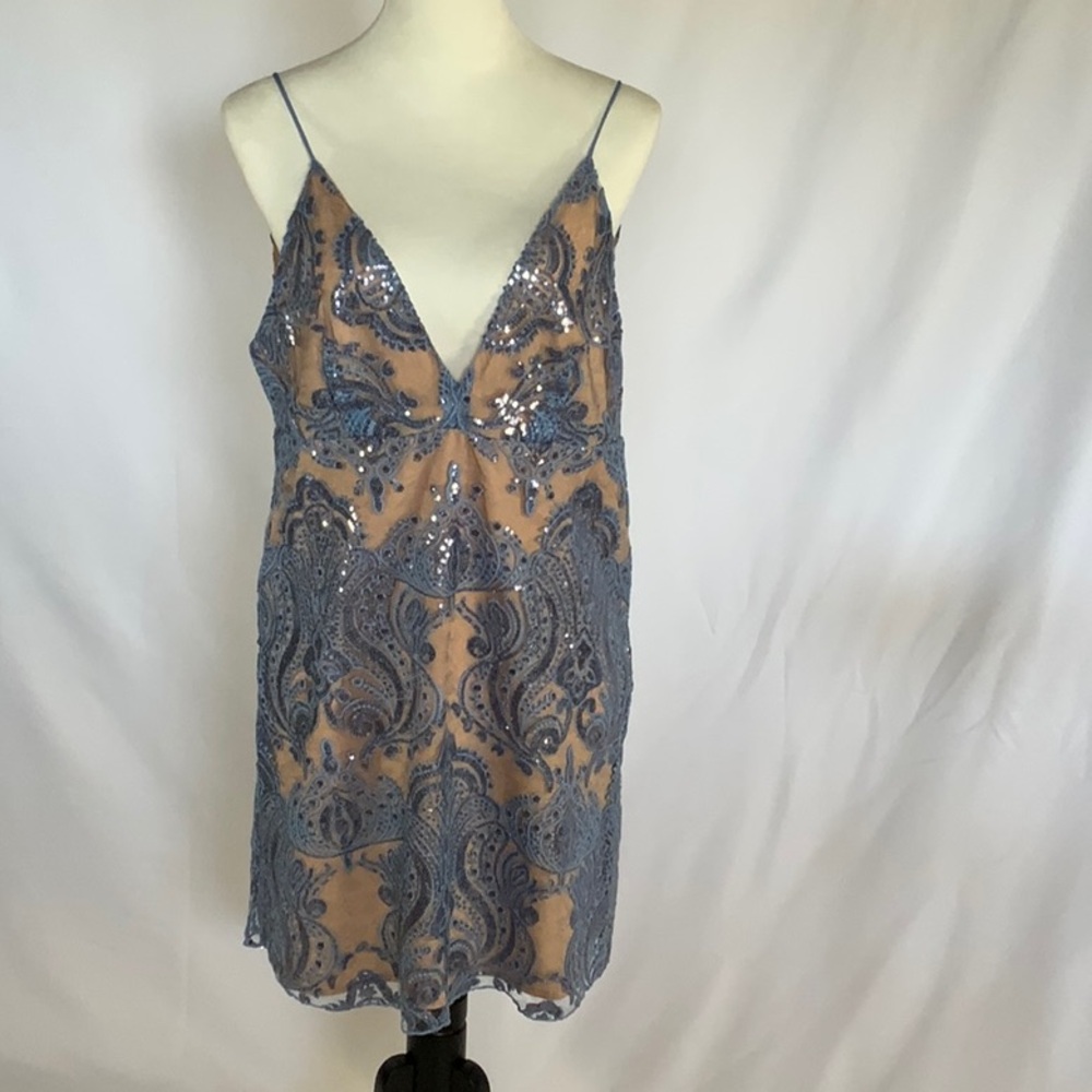 Free People Blue and Tan Sequin Dress
